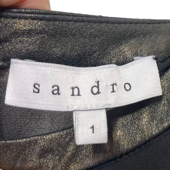 Sandro Paris Silk Mini Dress Black Women’s Size Small Crew Neck Flounce Hem - Picture 12 of 12